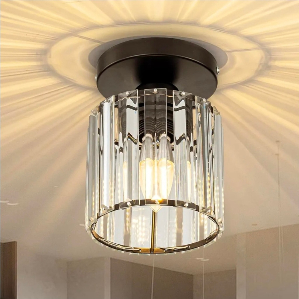 LightCrystal Glass Ceiling Light, 5.1 inch Flush Mount Light for Bedroom Hallway